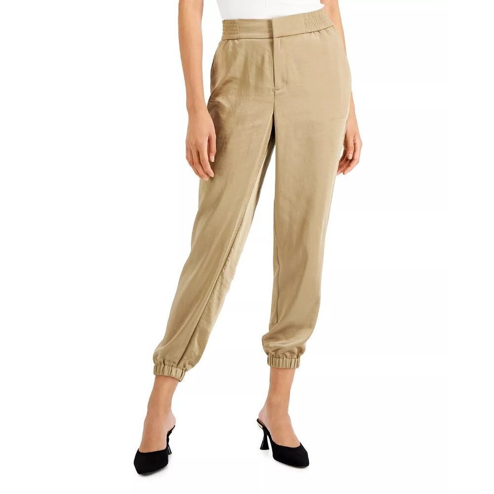 Charter Club Womens Size 12 Satin Jogger Ankle Pants Meadow Trail‎ Beige $59